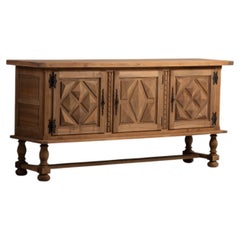 Diamond Point Oak Sideboard on Turned Legs, France, 1940s