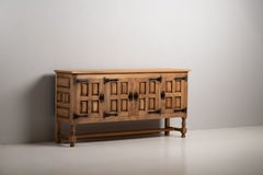 Carved Oak Sideboard on Turned Legs with Iron, Spain, 1950s