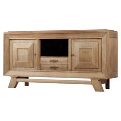Large Bleached Art Deco Oak Sideboard, France, 1940s