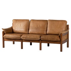Mid-Century Three-Seat Leather Sofa, France, 1960s