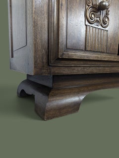 French Art Deco Sideboard, Carved Oak, Diamond Point Motifs, 1930s