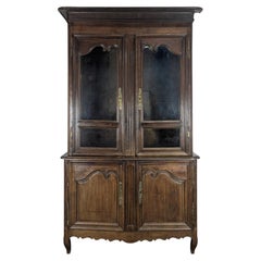 French Provincial Louis XV Two-Part Oak Bibliotheque, Glazed Doors, 1800s
