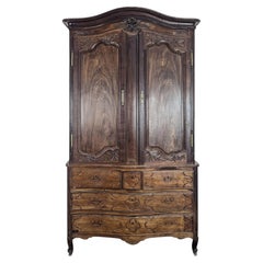 Louis XV Provincial Buffet Deux Corps, Carved Oak, France, 1900s