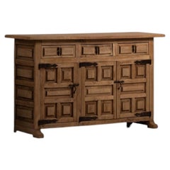 Castilian Oak Sideboard with Three Drawers and Iron Straps, 1940s