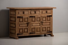 Castilian Oak Sideboard with Three Drawers and Iron Straps, 1940s