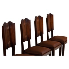 Set of Four Art Deco Dining Chairs in Oak with Shaped Backs, France, 1940s