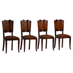Set of Four Art Deco Dining Chairs in Oak with Shaped Backs, France, 1940s