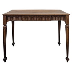 Neo-Gothic Writing Table, Carved Walnut, Arcature Frieze, France, 1900s