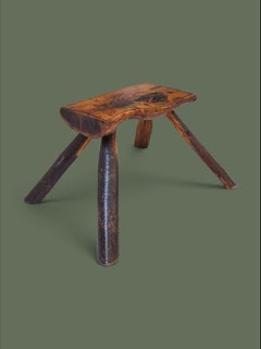 Primitive Three-Legged Stool, Solid Hardwood, France, 1950s