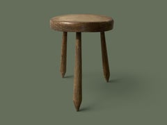 French Primitive Three-Legged Milking Stool, Solid Oak, 1950s
