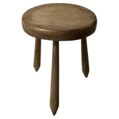 French Primitive Three-Legged Milking Stool, Solid Oak, 1950s