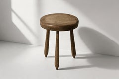 French Primitive Three-Legged Milking Stool, Solid Oak, 1950s