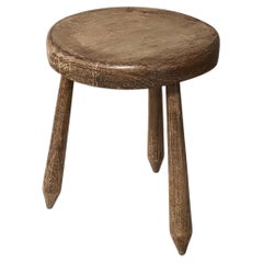 French Primitive Three-Legged Milking Stool, Solid Oak, 1950s
