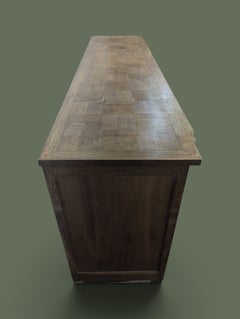 French Art Deco Sideboard, Oak with Checkerboard Marquetry, 1940s. This three-d