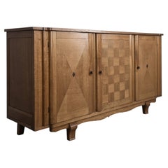 French Art Deco Sideboard, Oak with Checkerboard Marquetry, 1940s. This three-d