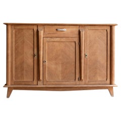 French Art Deco Three-Door Sideboard, Chevron Oak Veneer, 1940s