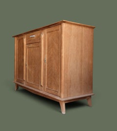 French Art Deco Three-Door Sideboard, Chevron Oak Veneer, 1940s