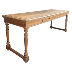 French Provincial Oak Console Table, Turned Legs, H-Stretcher, 1920s