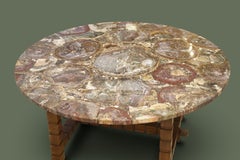 Round Coffee Table, Petrified Wood Top and Carved Walnut Base, 1950s