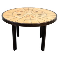 Roger Capron Style Dining Table, Ceramic Herbarium Tile Top, France, 1970s