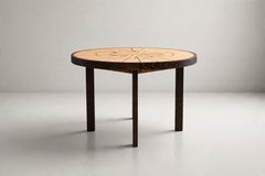 Roger Capron Style Dining Table, Ceramic Herbarium Tile Top, France, 1970s