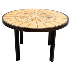 Roger Capron Style Dining Table, Ceramic Herbarium Tile Top, France, 1970s
