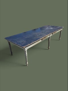 French Provincial Farmhouse Dining Table, Painted Wood, Turned Legs, 1900s