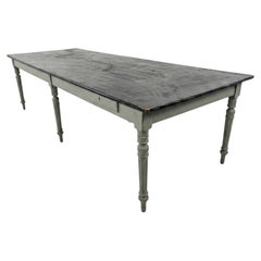 French Provincial Farmhouse Dining Table, Painted Wood, Turned Legs, 1900s
