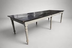 French Provincial Farmhouse Dining Table, Painted Wood, Turned Legs, 1900s