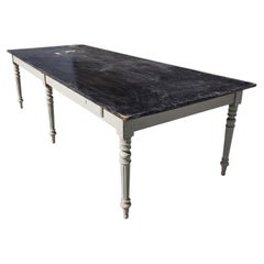 French Provincial Farmhouse Dining Table, Painted Wood, Turned Legs, 1900s