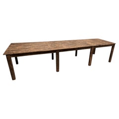 French Provincial Farmhouse Dining Table, Pine, Six Legs, 1950s