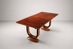 Art Deco Dining Table, Walnut with U-Shaped Ebonized Pedestals, 1930s