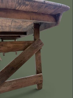 French Provincial Folding Trestle Farm Table, Pine, 1940s