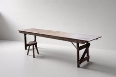 French Provincial Folding Trestle Farm Table, Pine, 1940s