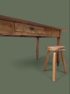 French Provincial Farmhouse Dining Table, Elm, Fluted Legs, 1940s