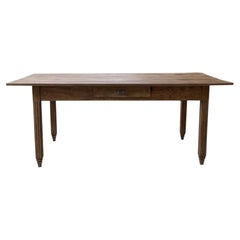 French Provincial Farmhouse Dining Table, Elm, Fluted Legs, 1940s