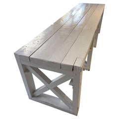 Painted Pine Console Table, X-Frame Trestle Base with Drawers, 1950s
