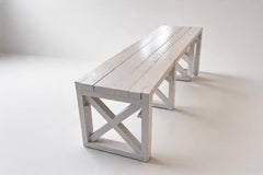 Painted Pine Console Table, X-Frame Trestle Base with Drawers, 1950s