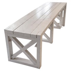 Painted Pine Console Table, X-Frame Trestle Base with Drawers, 1950s