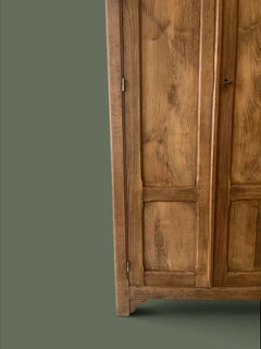 French Provincial Two-Door Elm Armoire, Paneled Doors, 1950s