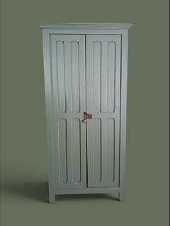 French Provincial Two-Door Armoire, Painted Wood, Carved Panels, 1950s