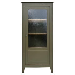 French Provincial Glazed Display Cabinet, Painted Wood, Textured Glass, 1950s