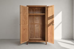 French Modernist Single-Door Wardrobe, Bleached Hardwood, 1950s