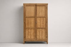 French Modernist Two-Door Oak Wardrobe, Paneled Construction, 1950s
