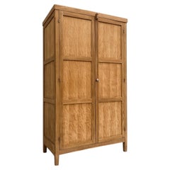 French Modernist Two-Door Oak Wardrobe, Paneled Construction, 1950s
