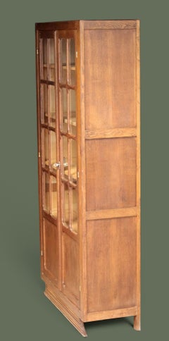French Art Deco Two-Door Glazed Bookcase Cabinet, Oak, 1940s