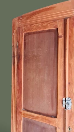 French Art Nouveau Two-Door Pine Armoire, Fluted Frame, 1920s