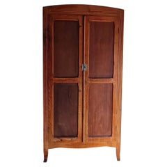 French Art Nouveau Two-Door Pine Armoire, Fluted Frame, 1920s
