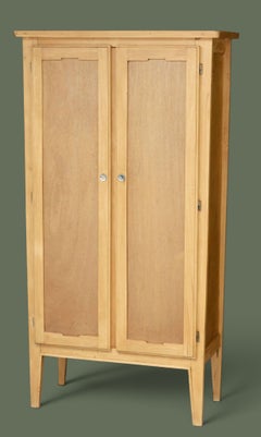 French Modernist Two-Door Armoire, Bleached Beech, Tapered Legs, 1950s