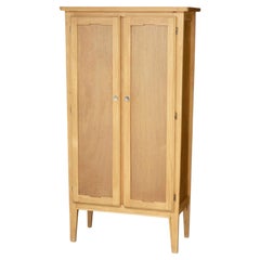 French Modernist Two-Door Armoire, Bleached Beech, Tapered Legs, 1950s
